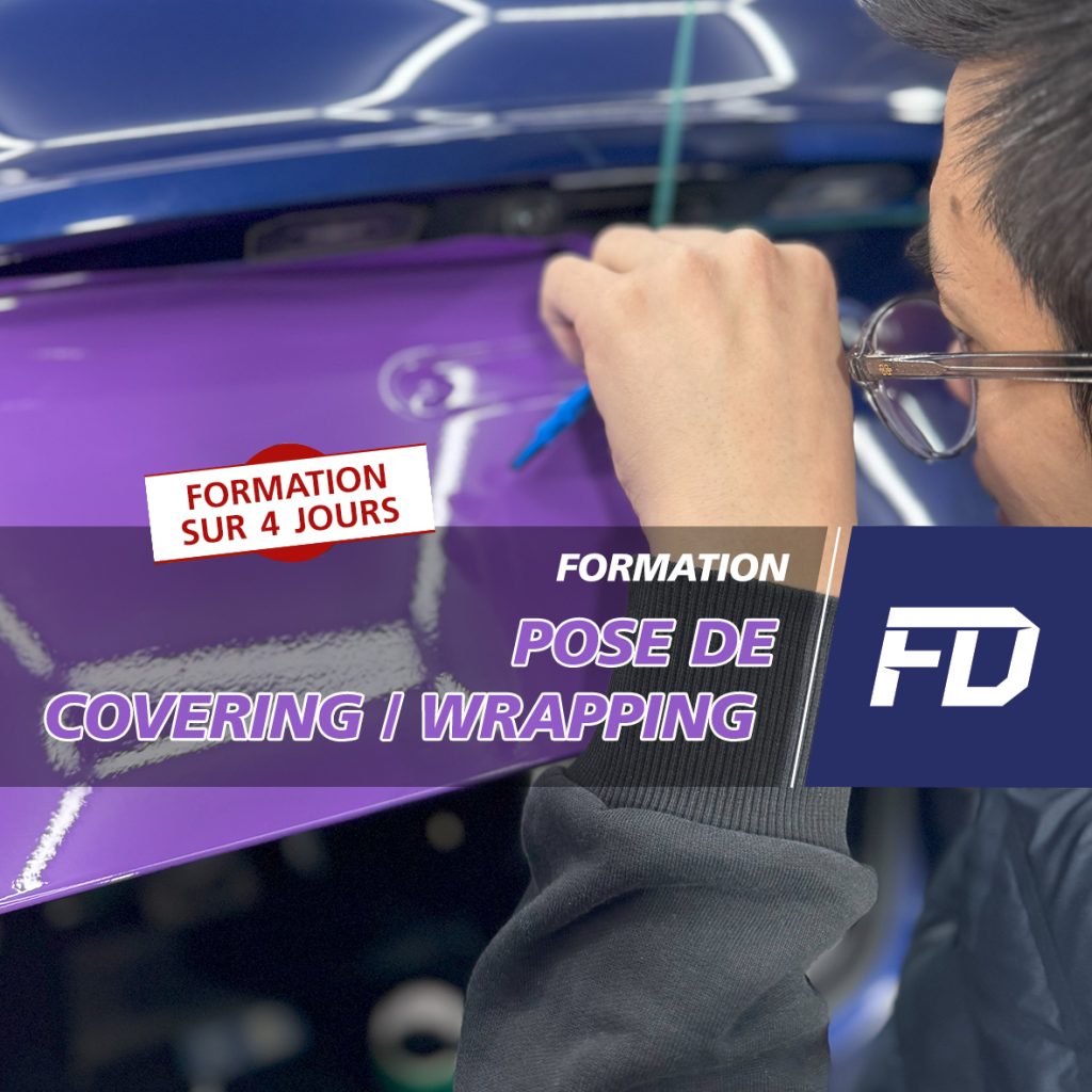 Visuel formation pose de covering sur 4 jours, film violet posé, FD Formation Detailing Belgique