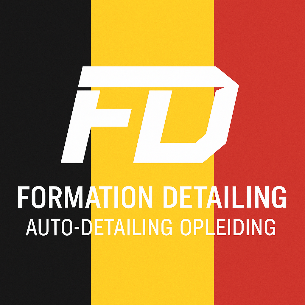 Logo FD Formation Detailing Auto-Detailing Opleiding sur drapeau belge, formation detailing en Belgique